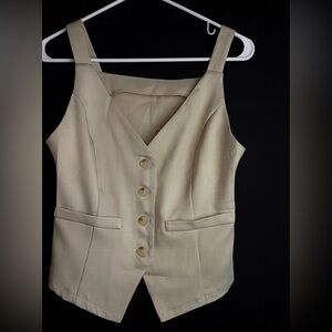 Shein Tan Button-Up Vest Classic size small Academia, Preppy, office